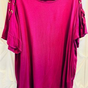 Michael Kors Lace Up Sleeve Top 2X Pink Statement Blouse